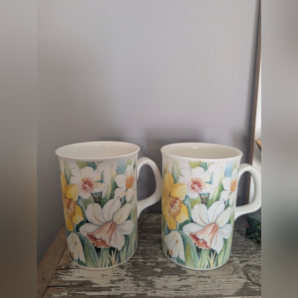 Royal Doulton Floral Mugs - Yellow and Green